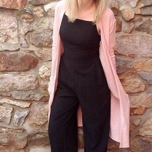 WHBM Long Duster Cardigan Blush Pink Lightweight Knit size L Pockets Rayon Blend